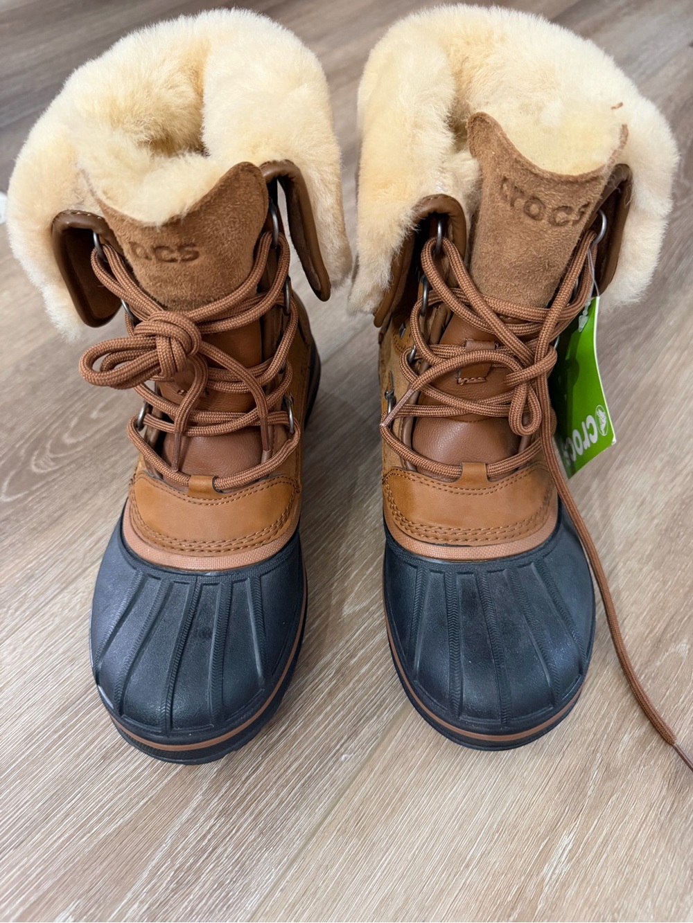 CROCS Brown & Blue Waterproof Winter Boots with Plush Lining
